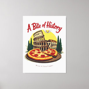 Vintage Colosseum Rome & Neapolitan Pizza Art Canvas Print