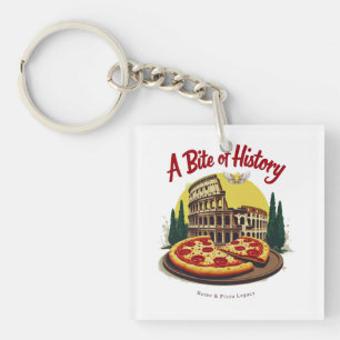 Vintage Colosseum Rome & Neapolitan Pizza Art Key Ring