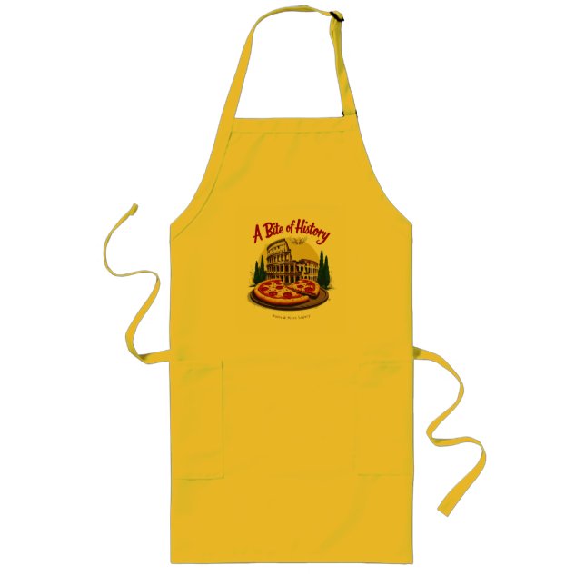 Vintage Colosseum Rome & Neapolitan Pizza Art Long Apron (Front)