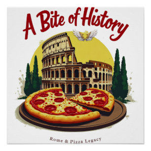Vintage Colosseum Rome & Neapolitan Pizza Art Poster