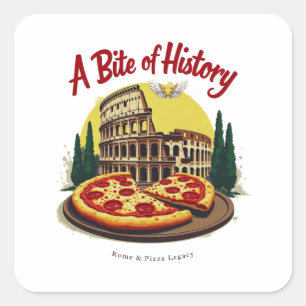 Vintage Colosseum Rome & Neapolitan Pizza Art Square Sticker