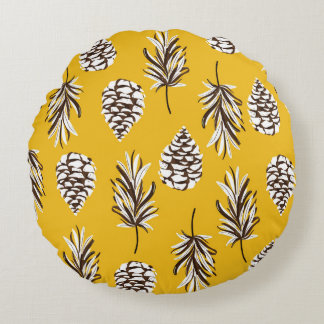 Vintage Colour Autumn Nature Elements Round Cushion