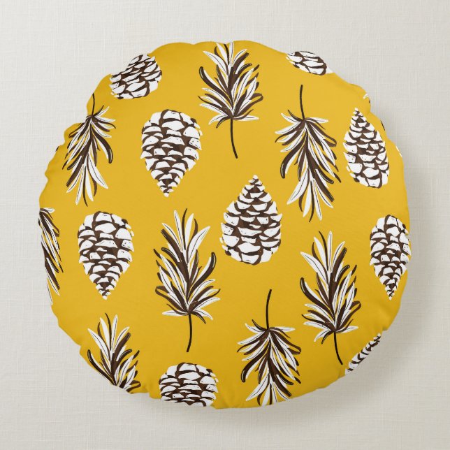 Vintage Colour Autumn Nature Elements Round Cushion (Front)