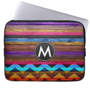 Vintage Colour Chevron Stripes Wood #7 Laptop Sleeve