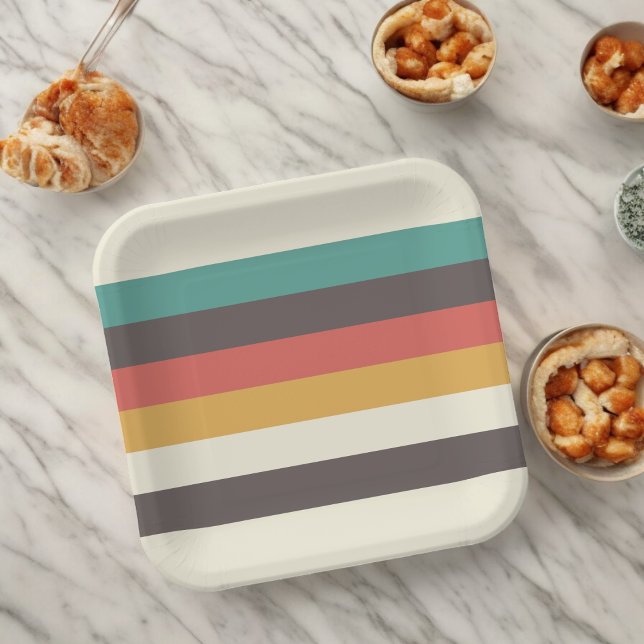 Vintage Colour Stripes  Paper Plate (vintage color stripes ,birthday,wedding,baby shower,special occasion event paper plate party supplie)