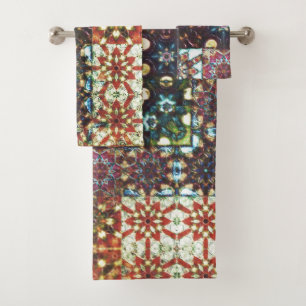 Vintage coloured opaque kaleidoscope mosaic bath towel set
