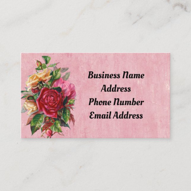 Vintage Coloured Roses Business Card (Front)