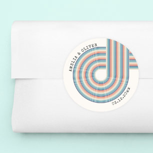 Vintage Colourful 70'S Theme Modern Retro Wedding Classic Round Sticker