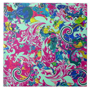 Vintage colourful abstract floral tile