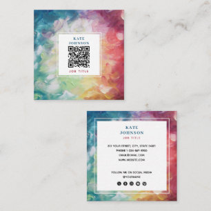 Vintage Colourful Abstract QR Code Social Media Square Business Card
