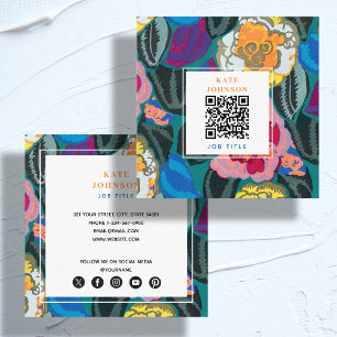 Vintage Colourful Abstract QR Code Social Media Square Business Card