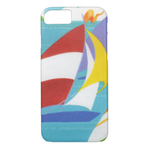 Vintage Colourful Abstract Sailboats in Water Case-Mate iPhone Case