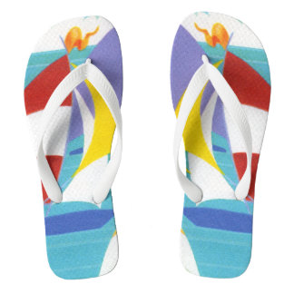 Vintage Colourful Abstract Sailboats in Water Flip Flops