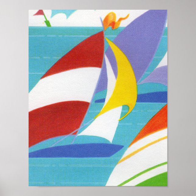 Vintage Colourful Abstract Sailboats in Water Poster (Front)