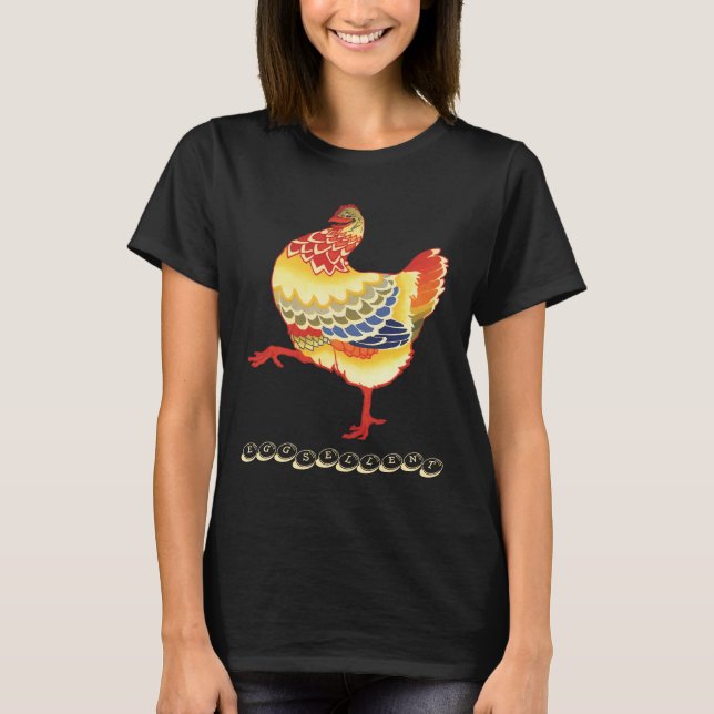 Vintage Colourful Barnyard Chicken, Eggsellent T-Shirt (Front)