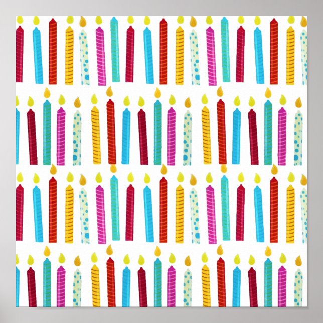 Vintage Colourful Birthday Candles Party Poster (Front)