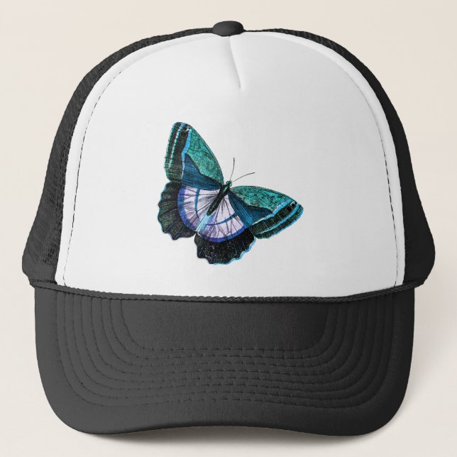 Vintage Colourful Blue Purple Butterfly Template Trucker Hat (Front)