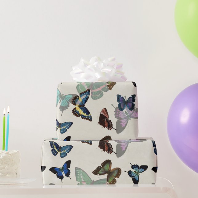 Vintage Colourful Butterflies Antique Illustration Wrapping Paper (Party Gifts)