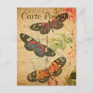 Vintage Colourful butterflies Floral Flowers Frenc Postcard