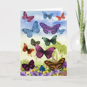 Vintage Colourful Butterflies Illustration Art Card