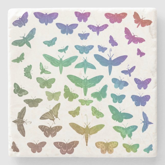 Vintage colourful butterflies moths insects  stone coaster (Front)
