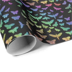 Vintage colourful butterflies moths insects  wrapping paper
