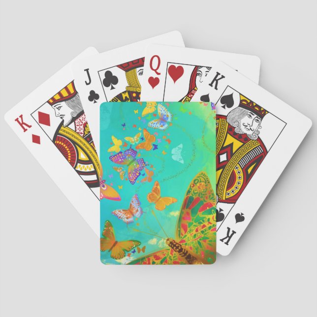 Vintage Colourful Butterfly Gold Glitter Watercolo Playing Cards (Back)