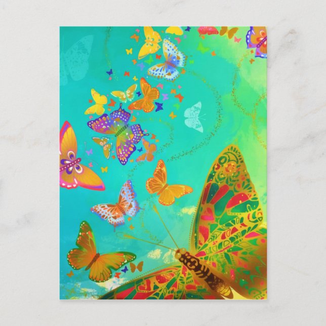 Vintage Colourful Butterfly Gold Glitter Watercolo Postcard (Front)