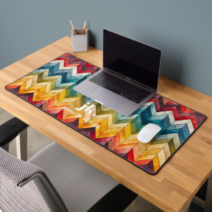 Vintage Colourful Chevron Monogram Desk Mat