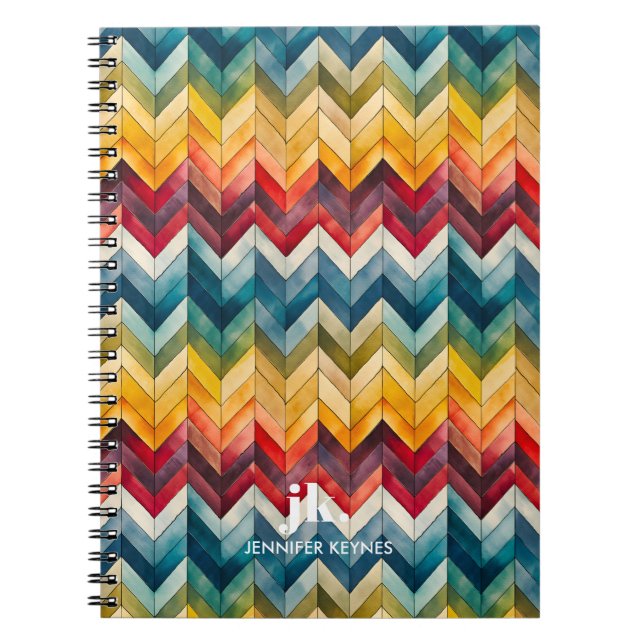 Vintage Colourful Chevron Monogram Notebook (Front)