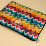 Vintage Colourful Chevron Monogram rainbow Laptop Sleeve<br><div class="desc">Presenting our stylish monogram design,  showcasing large typography initials in a timeless classic font,  complemented by your name below and adorned with chic rainbow-coloured chevron stripes.</div>