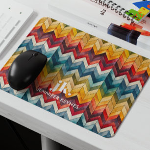 Vintage Colourful Chevron Monogram rainbow Mouse Mat