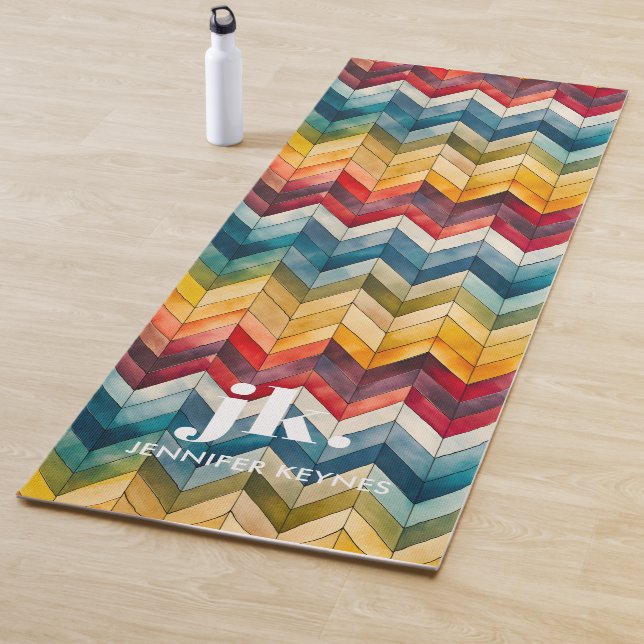 Vintage Colourful Chevron Monogram rainbow Yoga Mat (In Situ)