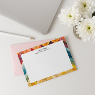 Vintage Colourful Chevron Name Monogram Card