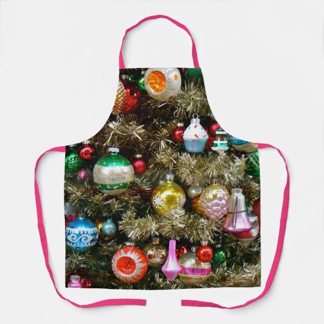 Vintage Colourful Christmas Ornaments Apron (Front)