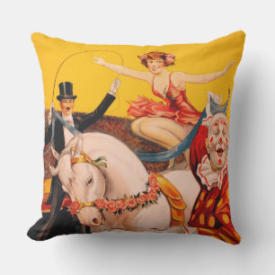 Vintage Colourful Circus Performer Poster Cushion