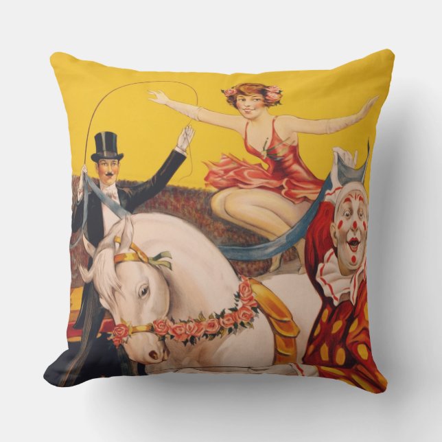Vintage Colourful Circus Performer Poster Cushion (Front)