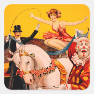 Vintage Colourful Circus Performer Poster Square Sticker