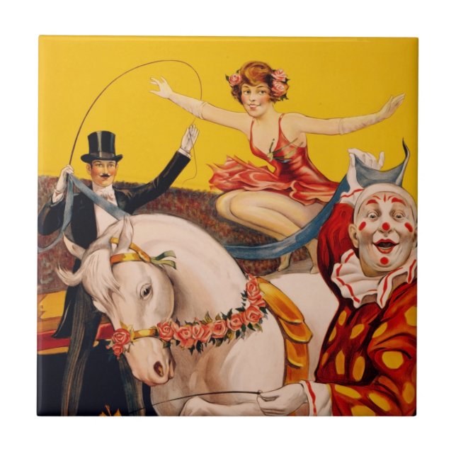 Vintage Colourful Circus Performer Poster Tile (Front)
