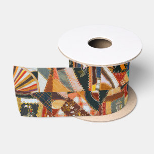 Vintage Colourful Crazy Quilt Satin Ribbon