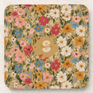 Vintage Colourful Daisy Pattern - Mustard Coaster