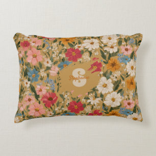 Vintage Colourful Daisy Pattern - Mustard Decorative Cushion