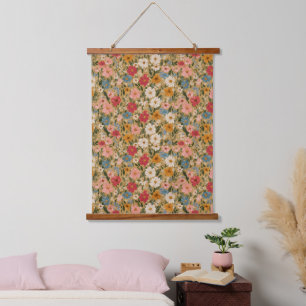 Vintage Colourful Daisy Pattern - Mustard Hanging Tapestry