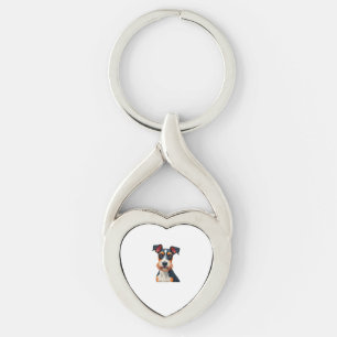 Vintage Colourful Dog Portrait Illustration Retro  Key Ring