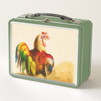 Vintage Colourful Farm Rooster  Metal Lunch Box
