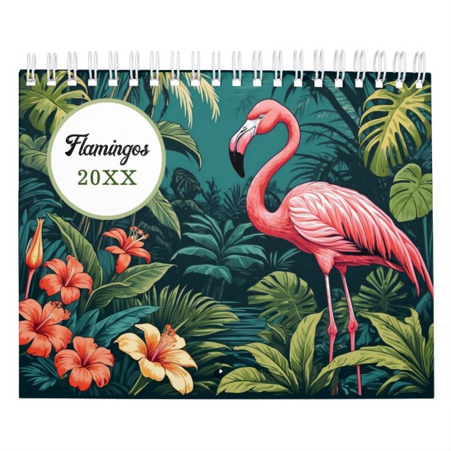 Vintage Colourful Flamingo Illustrations Calendar (Cover)
