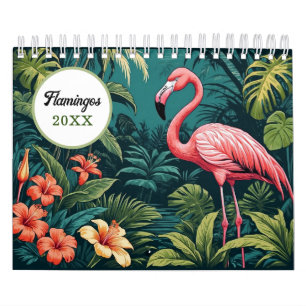 Vintage Colourful Flamingo Illustrations Calendar