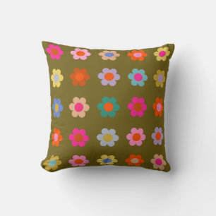 Vintage Colourful Floral Abstract Retro Flowers Cushion