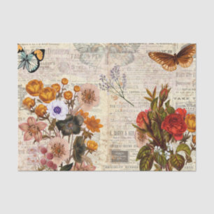 Vintage Colourful Floral Decoupage Tissue Paper