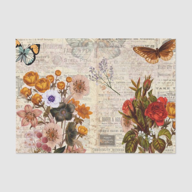 Vintage Colourful Floral Decoupage  Tissue Paper (Front)